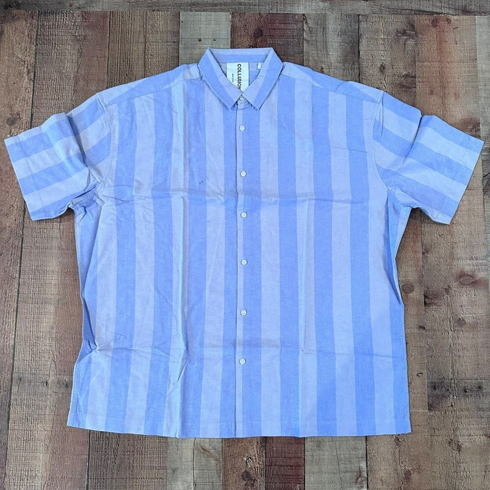 Collusion oxford blue striped button down shirt men's Large
